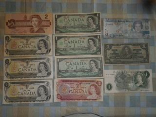 Canadian Currency Vintage Notes 1 And 2 Dollar Bills 11 Notes Tl 1937 To 1986