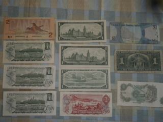 CANADIAN CURRENCY VINTAGE NOTES 1 and 2 DOLLAR BILLS 11 NOTES TL 1937 TO 1986 5