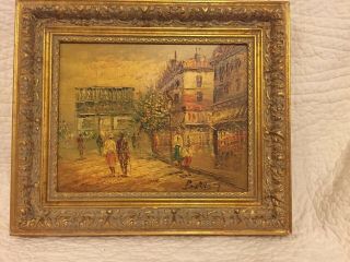 Vintage Burnett Paris Street Scene Impressionist Oil Painting Gold Frame Signed