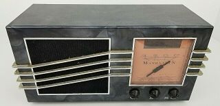 Vintage Wwtton Manhattan Black Mother Of Pearl Art Deco Clock Radio Parts Repair