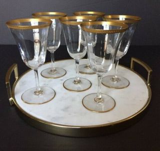 Crystal Wine Glasses Gold Trim | Set Of 6 Vintage Crystal Stemware Laurel Trim |