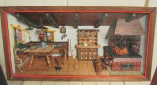 Vintage Glass Front Musical Wooden Shadow Box 3d Picture Diorama - Light Ability