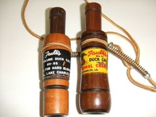 2 Vintage Faulks Wooen Duck Calls With Lanyard Hv - 99 And Wa - 33