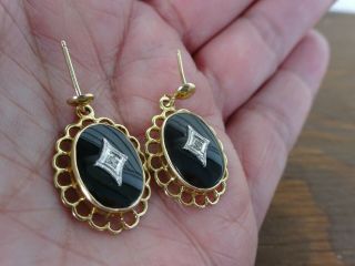1 Day Antique 10k Solid Yellow Gold Onyx Diamond Pierced Earrings