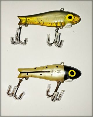 2 Doug English Bingo Lures With Weights In Chin Good Colors Tx 1940s