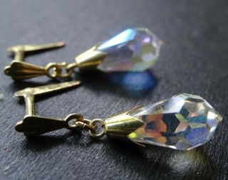 vintage 375 9ct GOLD AB glass bead dangle drop pierced earrings - H78 2