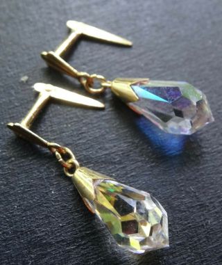 vintage 375 9ct GOLD AB glass bead dangle drop pierced earrings - H78 3