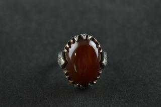 Vintage Sterling Silver Decorative Brown Stone Oval Ring - 11g