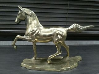 Vintage Brass color Metal Prancing Horse Statue on Base 10 3/4 