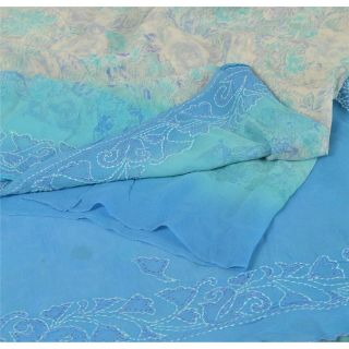Sanskriti Vintage Blue Saree 100 Pure Georgette Silk Printed Sari Craft Fabric