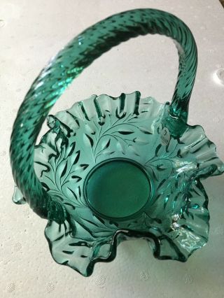 Vintage Fenton Green/blue Art Glass Basket