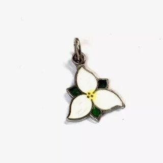 Vintage Small Sterling Silver Enamel Flower Charm Or Small Pendant