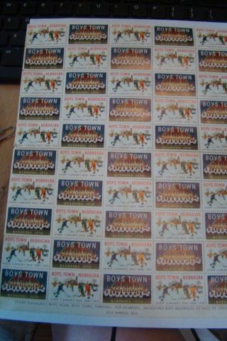 Vintage Boys Town Nebraska 1959 Stamps Seals Sheet