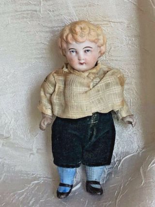 Last Call.  Antique German All Bisque Boy Doll W Chubby Body & Legs 4.  5 "