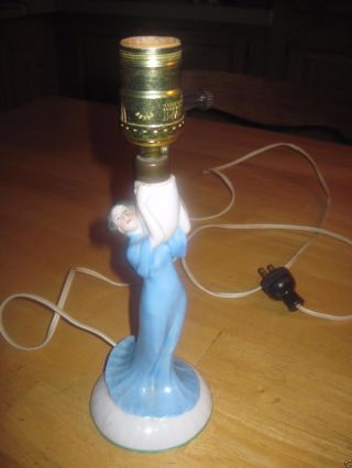 Vintage Porcelain German Lamp - Woman Holding Up A Jug -