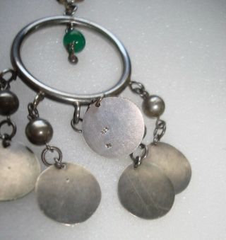 Vintage 925 Sterling Silver Dangle Earrings Jade Bells Long Pierced Bollywood 4