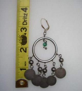 Vintage 925 Sterling Silver Dangle Earrings Jade Bells Long Pierced Bollywood 5