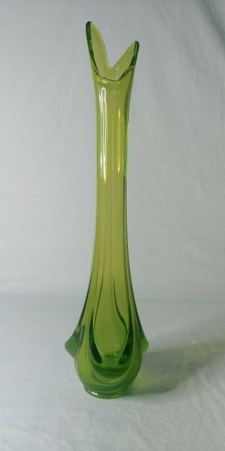 Vintage Mid Century Viking Glass Green Swung Stretch Vase 14 1/4 " Tall