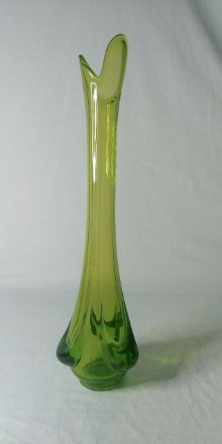 Vintage Mid Century Viking Glass Green Swung Stretch Vase 14 1/4 
