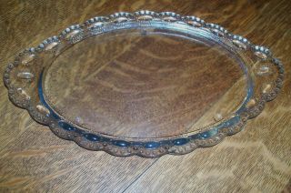 Vintage Art Deco Oval Vanity Tray Clear Glass Bubbles With Frosted Bottom