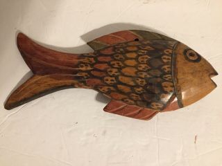Vintage Hand Carved Hand Painted Wooden Folk Art Fish