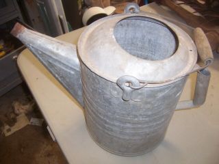 Vintage Galvanized Water Can With Bail And Wooden Handel