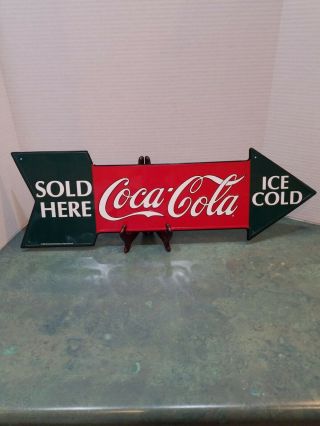 Vintage 1990 Coca Cola Metal Arrow Sign Tin Coke Sign