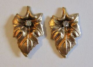 Vintage 14K Yellow Gold & Diamond Art Nouveau Leaf Design Post Earrings 2