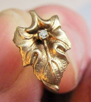 Vintage 14K Yellow Gold & Diamond Art Nouveau Leaf Design Post Earrings 5