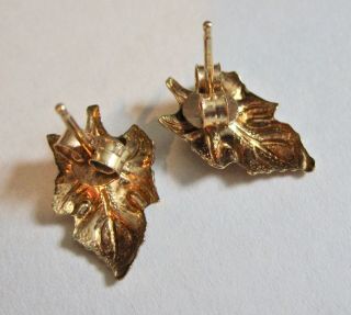 Vintage 14K Yellow Gold & Diamond Art Nouveau Leaf Design Post Earrings 6