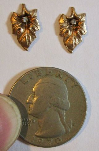 Vintage 14K Yellow Gold & Diamond Art Nouveau Leaf Design Post Earrings 8