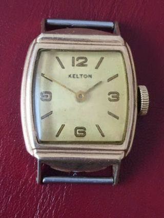 Vintage Kelton Us Time Tank Wrist Watch Gold Tone Stepped Deco Case Made In Usa