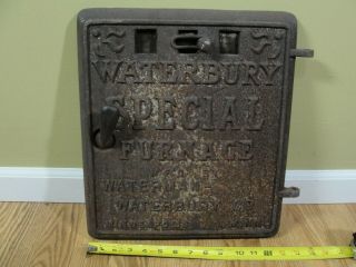 Vtg Antique Cast Iron Wood Stove Door Waterbury Special Furnace W/vent Slider