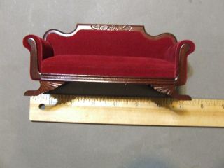 Vintage Miniature Doll House Victorian Red Velvet Couch