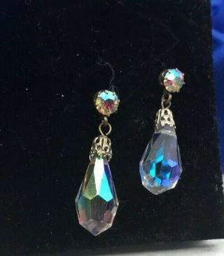 Ladies Vintage Sparkling Pierced Silver Glass Drop Dangly Jewellery Earrings