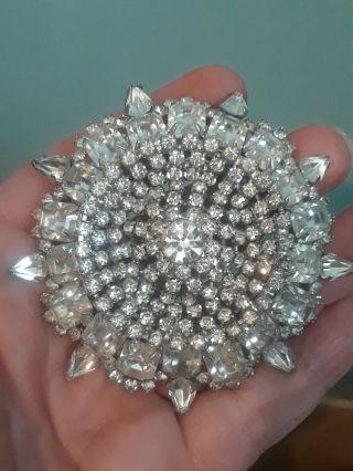 Huge Vintage Clear Rhinestone Pin Brooch Theatre 3 Inches Large