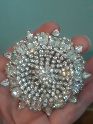 HUGE VINTAGE CLEAR RHINESTONE PIN BROOCH THEATRE 3 Inches LARGE 2
