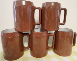 Vintage 1930s Buckeye Pottery Set Of 5 Mugs Cups Brown Glaze Red Clay Stoneware