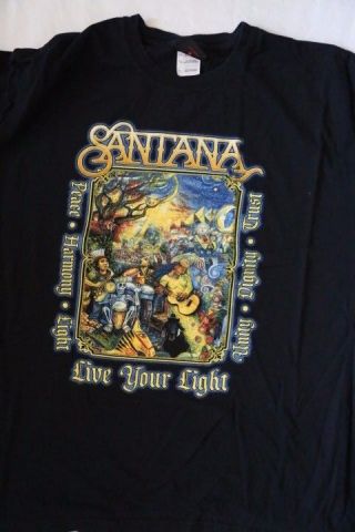 Vintage Carlos Santana 2008 Concert Tour - Live Your Light - Shirt Black Xl