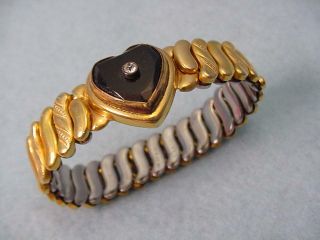 Vintage Carmen Gold Filled Black Onyx Heart Stretch Bracelet