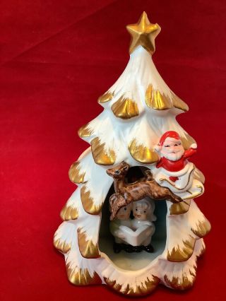 Vintage Napco Diorama Christmas Tree Santa Reindeer Carolers Planter I2