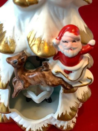 Vintage Napco Diorama Christmas Tree Santa Reindeer Carolers Planter I2 3