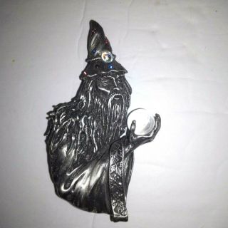 Vintage JJ Jonette Jewelry Pewter Wizard & Crystal Ball Pin Brooch 4 