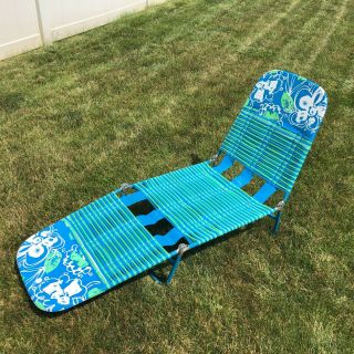 Vintage Chair Lounge Antique Old Retro Mid Centry Blue Vinyl Tube Lawn Chaise
