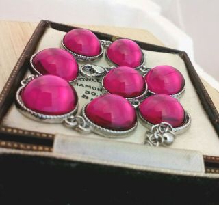 Vintage - Stunning Hot Fuschia Pink Glass Cabochon Bracelet
