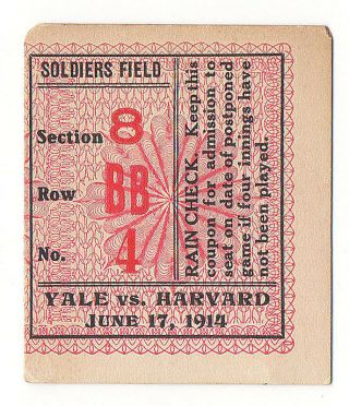 1914 Harvard Vs Yale Baseball Ticket Stub,  Vintage,  Antique Base Ball,  At Boston