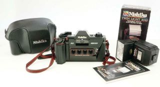 Nishika N8000 3 D 35mm Film Camera 30mm Quadra Lens System,  Nishika Flash 3010