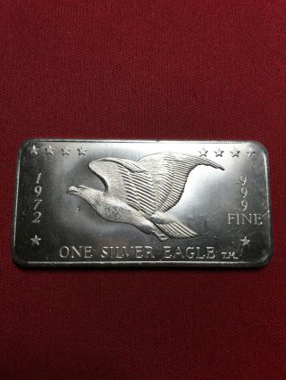 Vintage 1 Oz.  999 Silver Art Bar One Silver Eagle Redeemable At Market Value K7
