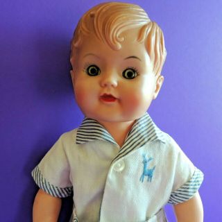 Vintage F - 3 Rubber Boy Doll 13” With Clothes Squeeker,  Sleeper Eyes