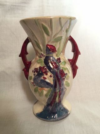 Vintage Hand Painted Mccoy Peacock Vase Artist Signed F.  W.  - Birds Of Paradise